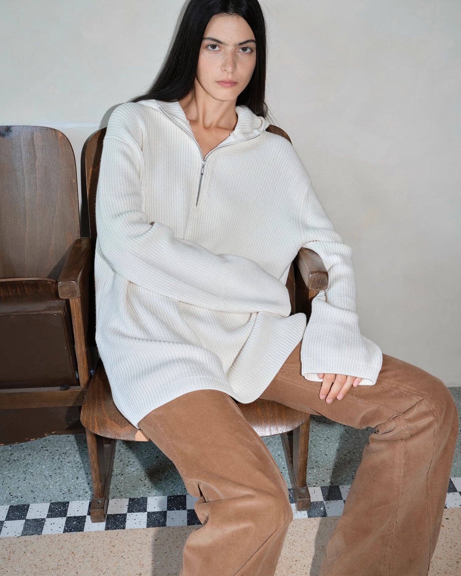Women's Merino Wool Hooded Sweater with 1/4 Zip ‘Autumn Ticket’