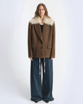 Fireladyfur Wool Tweed Coat with Detachable Fur Collar 'Vertical Texture'