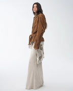 ‘Haruno Dream’ Retro Distressed Flocked Low Waist Long Sleeve Shirt Jacket