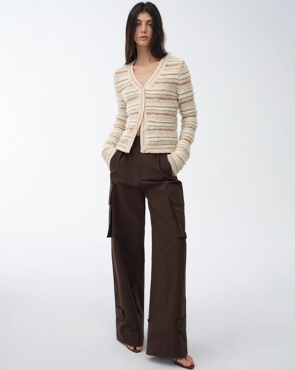 ‘Nice Weekend’ Striped Mixed Woven Knit Cardigan/Vest