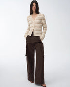 ‘Nice Weekend’ Striped Mixed Woven Knit Cardigan/Vest