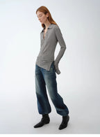 Light Silver Silk Slightly Transparent Knit Top ‘Eiffel’