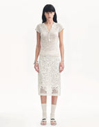 Cotton and Linen Blend Sequined Henley Neck Top ‘Minimalist Light Gap’