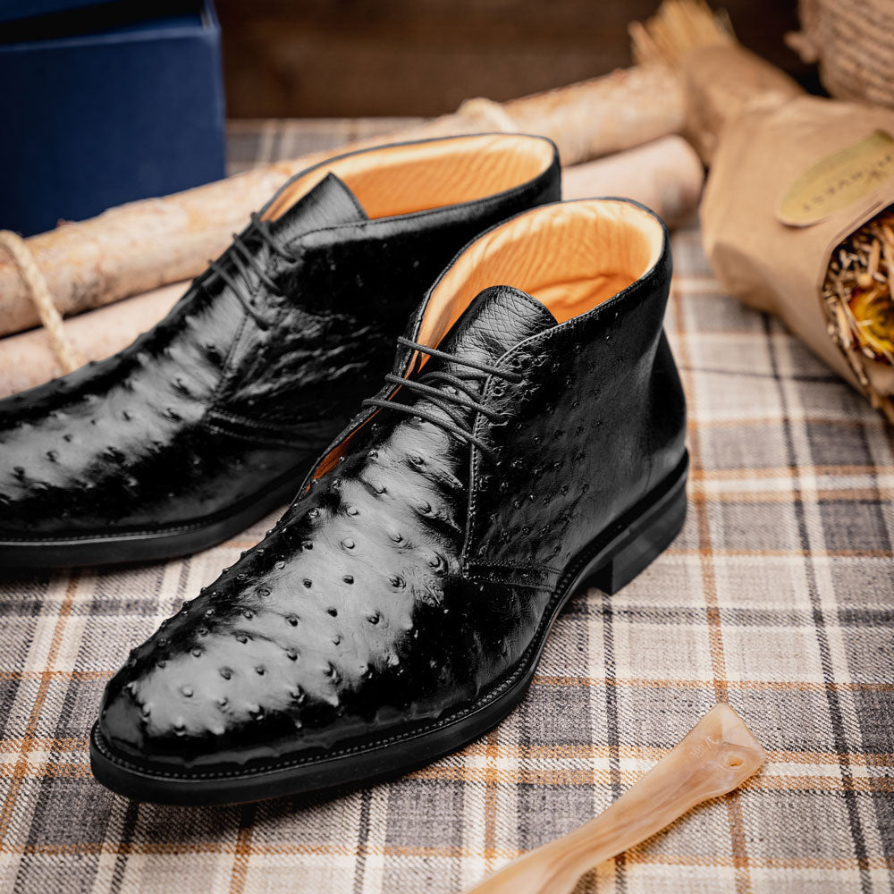Marco Ostrich Quill Chukka Boot | Black