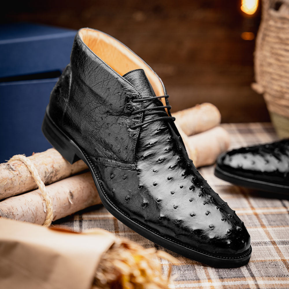 Marco Ostrich Quill Chukka Boot | Black