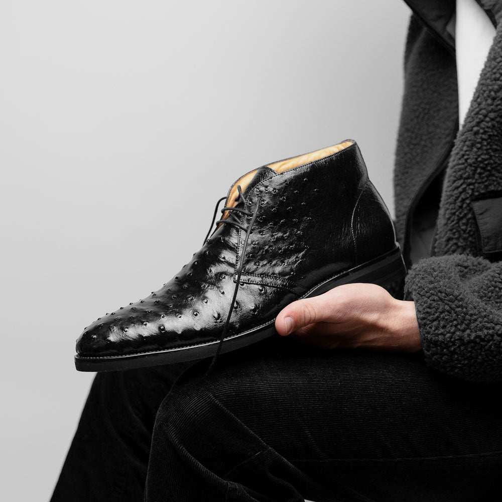 Marco Ostrich Quill Chukka Boot | Black