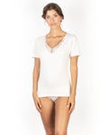 MaRe Premium Cotton Wool Blend Women's T-Shirt with Macramé Lace