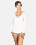 MaRe Cotton Wool Blend Women Long-Sleeved T-Shirt with Macramé Lace