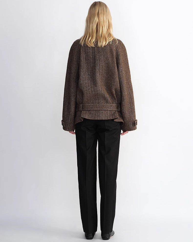 'Warm Cocoon' Italian Herringbone Wool Classic Lapel Short Coat