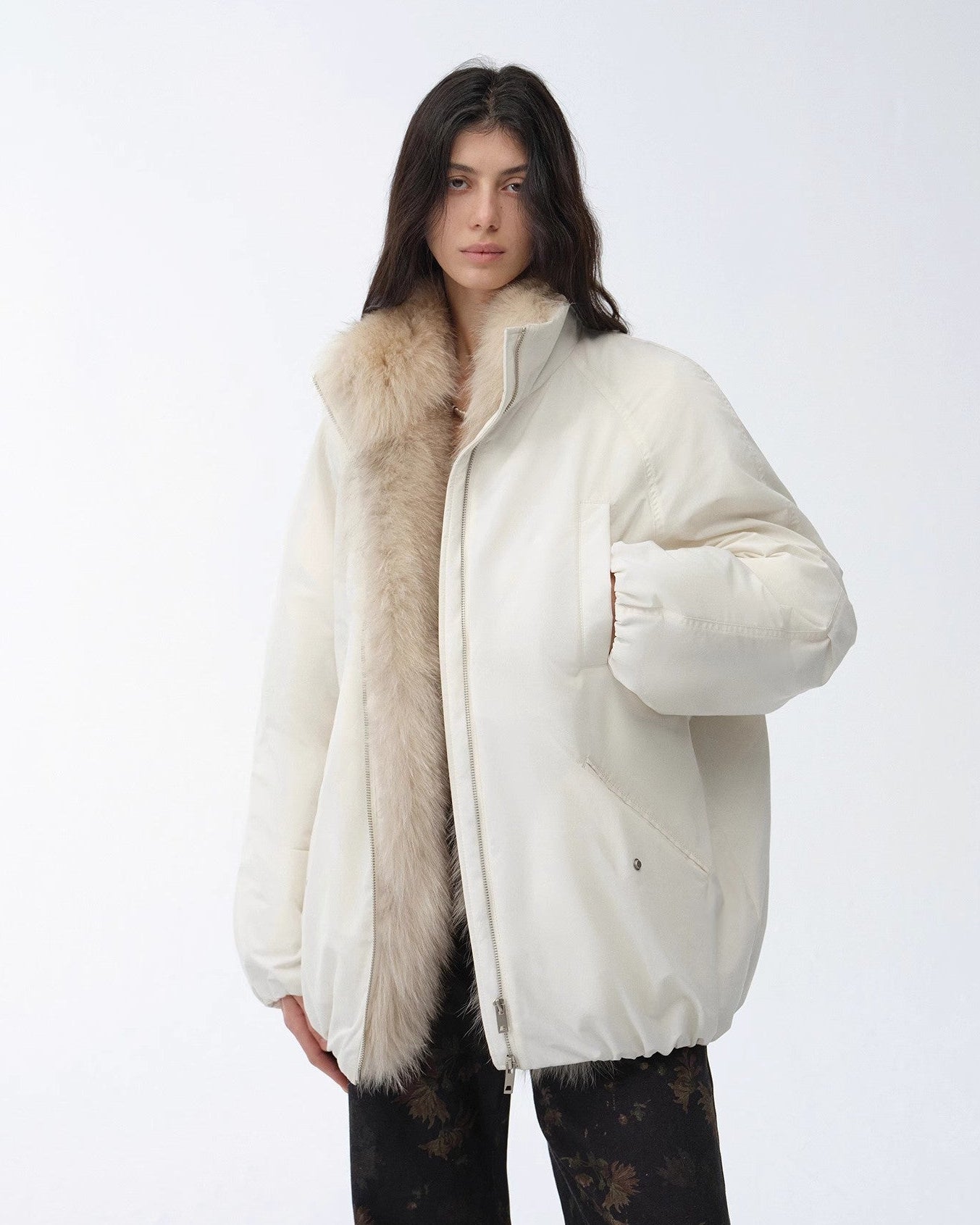 Fireladyfur Mid-Length Two-Tone Fox Fur Down Jacket 'Warm Dialogue'