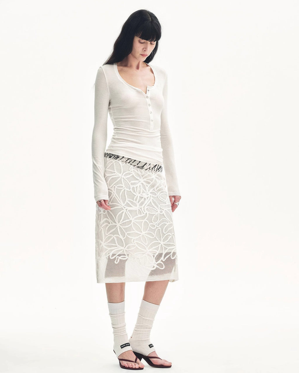 ‘Summer Dream’ Acetate Sequin Embroidered Straight Skirt