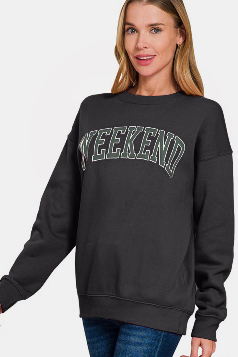 Weekend Round Neck Dropped Shoulder Sweatshirt