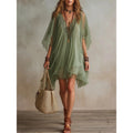 V-Neck Chiffon Batwing Sleeve Boho Resort Dress