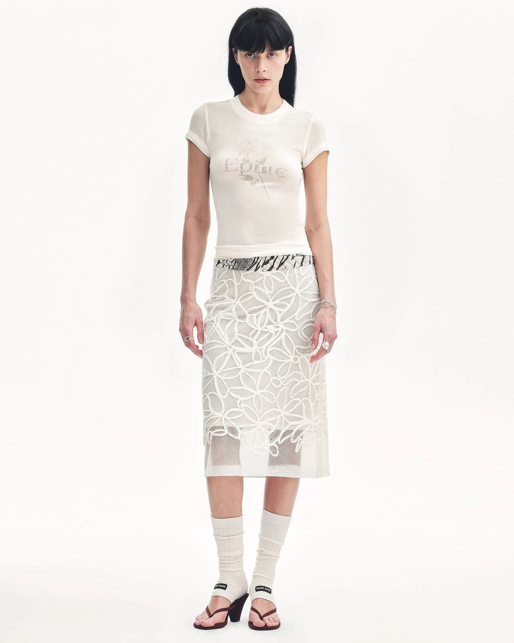 ‘Summer Dream’ Acetate Sequin Embroidered Straight Skirt