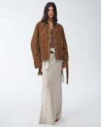 ‘Haruno Dream’ Retro Distressed Flocked Low Waist Long Sleeve Shirt Jacket