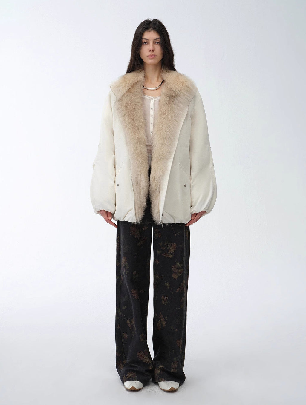 Fireladyfur Mid-Length Two-Tone Fox Fur Down Jacket 'Warm Dialogue'