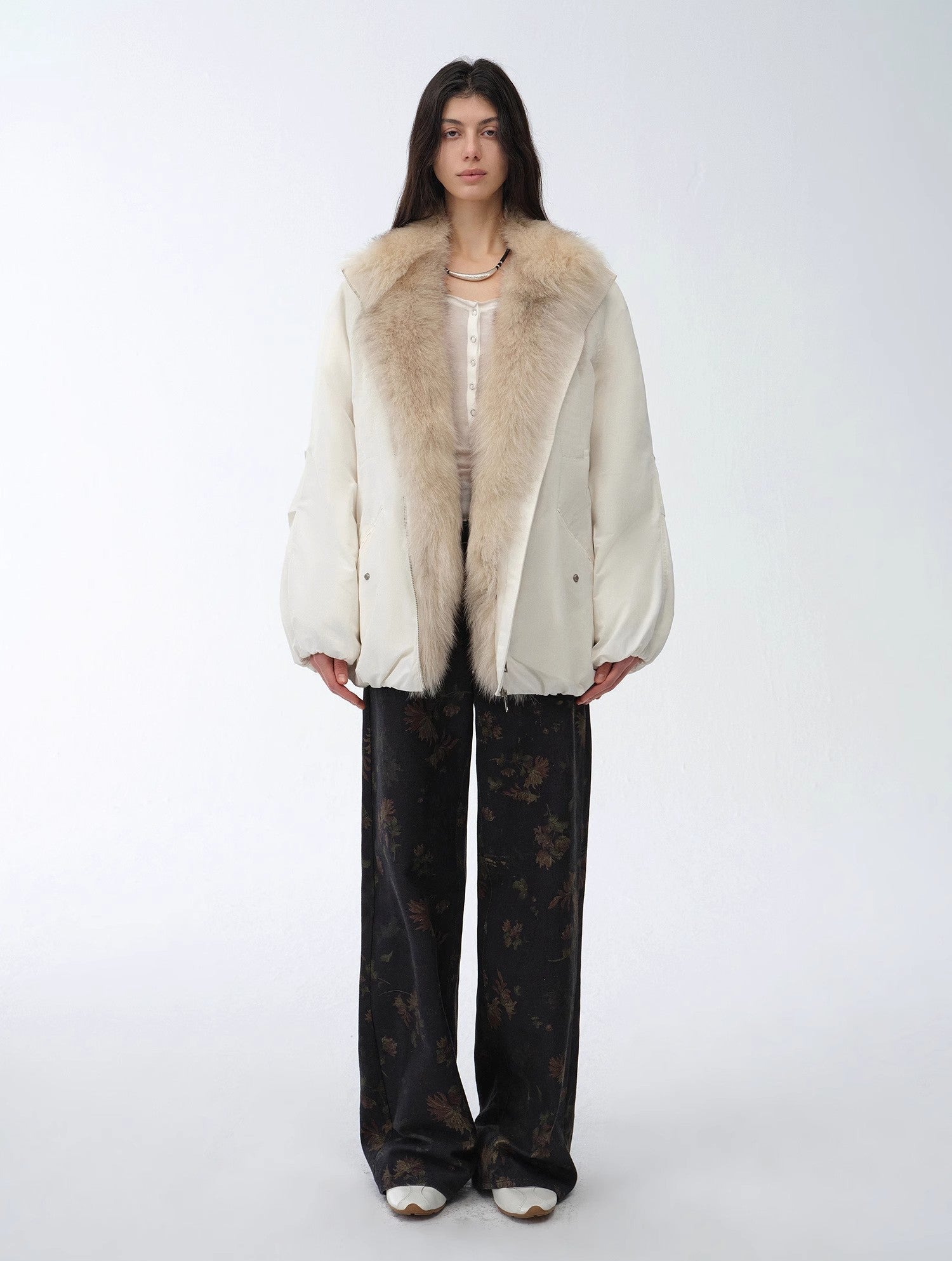 Fireladyfur Mid-Length Two-Tone Fox Fur Down Jacket 'Warm Dialogue'