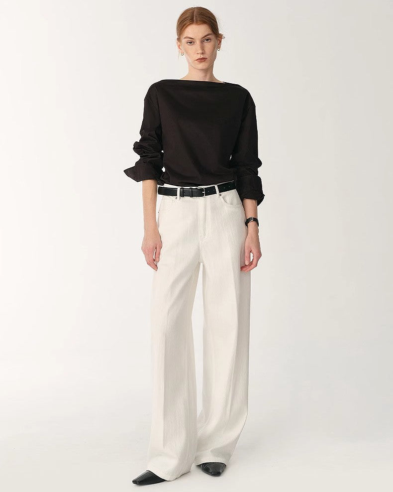 Skin-Friendly Washed Drape Versatile Wide-Leg Jeans