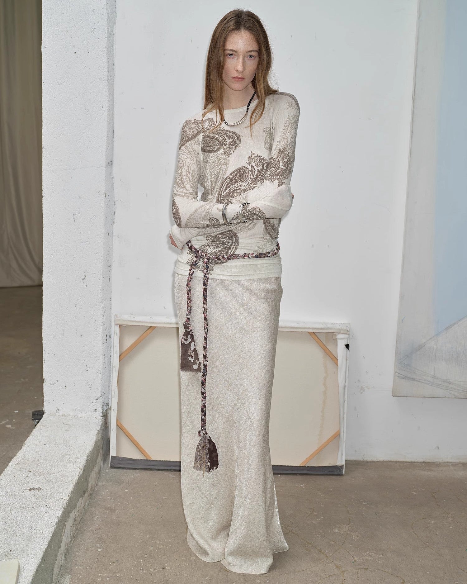 Tencel Wool Original Cashew Print Round Neck Long Sleeve Top and Skirt Set ‘Vintage Gene’