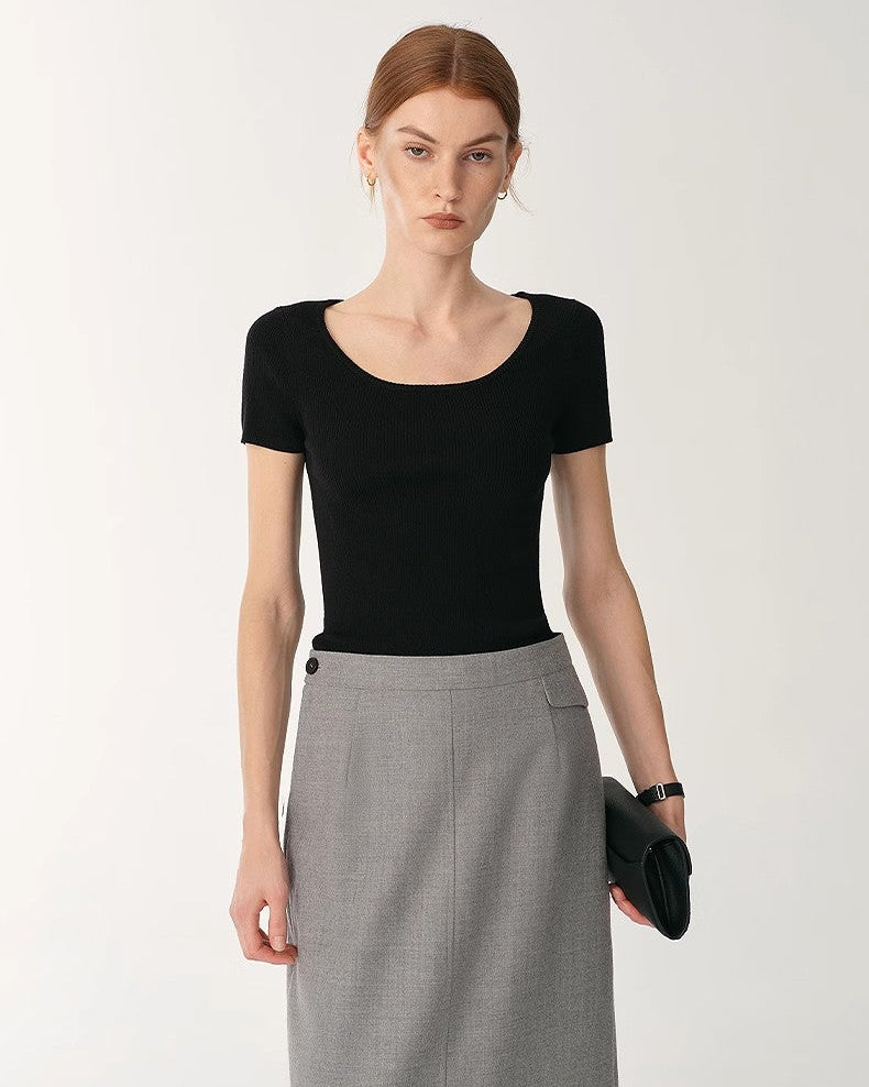 German Yangtze Wool Round Neck Short Sleeve Top