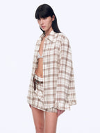 Vintage Linen Shirt & Mini Skirt Two-Piece Spring 'Plaid Sketch'