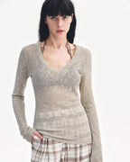 ‘Spring Old Dream’ Loose and Versatile Slightly Hollow V-Neck Top