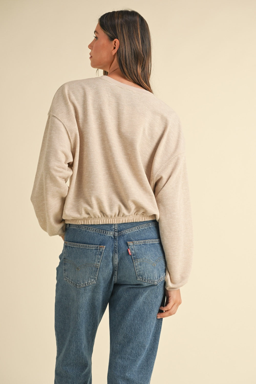 Letter Embroidery Crop Sweatshirt Taupe