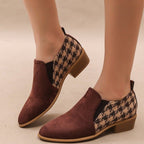 Women's Retro Color-Block Slip-On Heels | Round Toe Mid Heel Dress Shoes