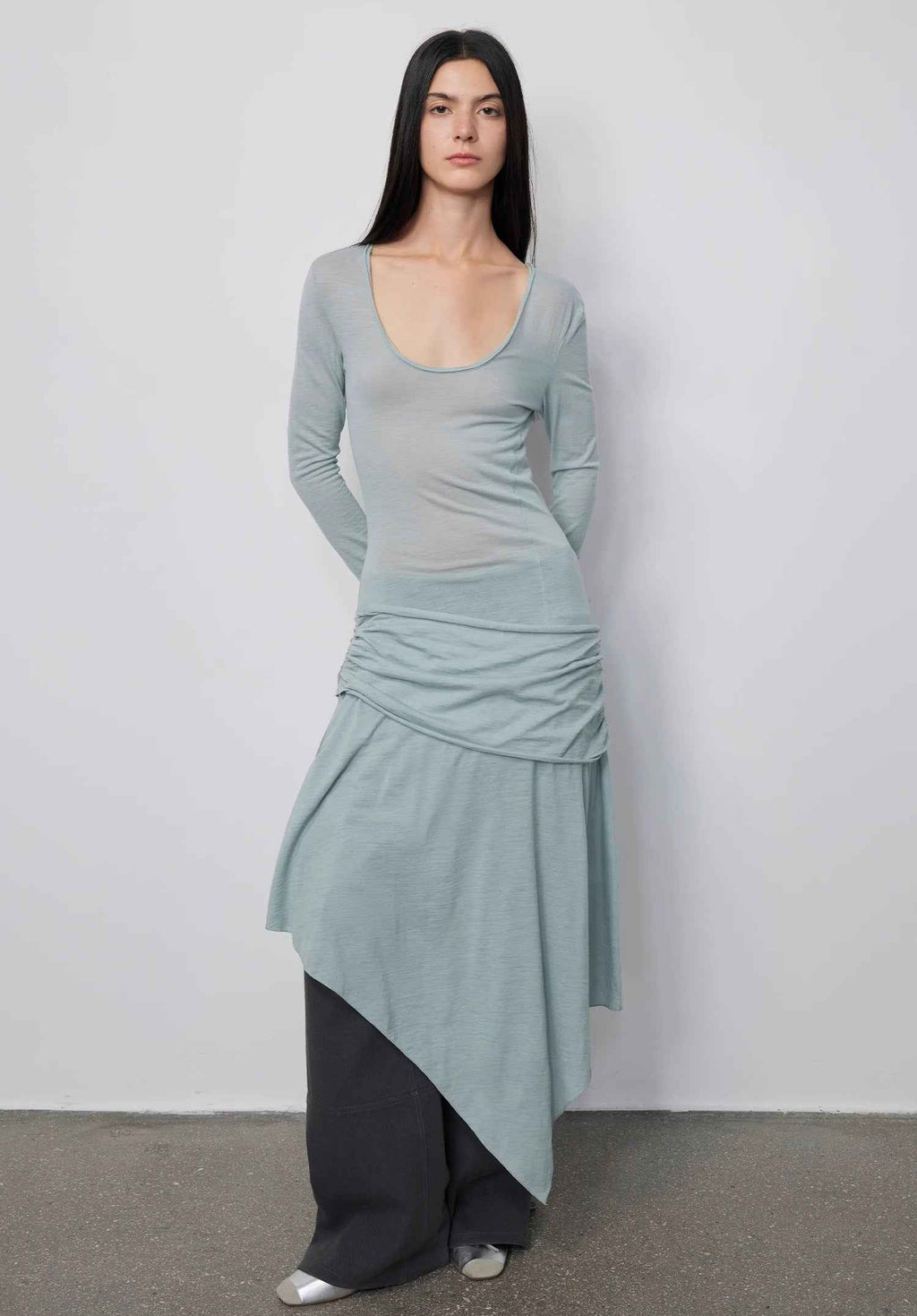 'Dreamy Ball' Lightweight and Breathable 100% Wool U-Neck Irregular Hem Dress