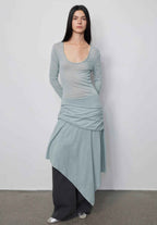 'Dreamy Ball' Lightweight and Breathable 100% Wool U-Neck Irregular Hem Dress