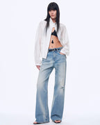 'West City Rhythm' Handmade Whisker Washed Flared Jeans Spring