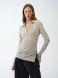 Light Silver Silk Slightly Transparent Knit Top ‘Eiffel’