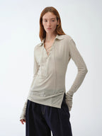 Light Silver Silk Slightly Transparent Knit Top ‘Eiffel’