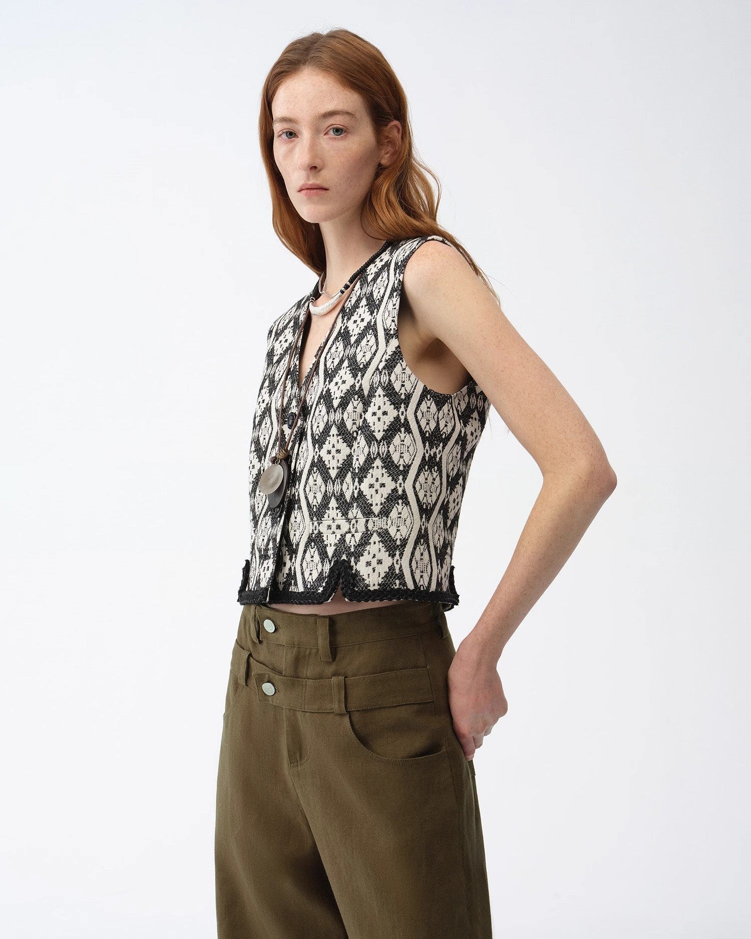 ‘Venice’ Classic Simple Silhouette Jacquard Ethnic Style V-Neck Vest