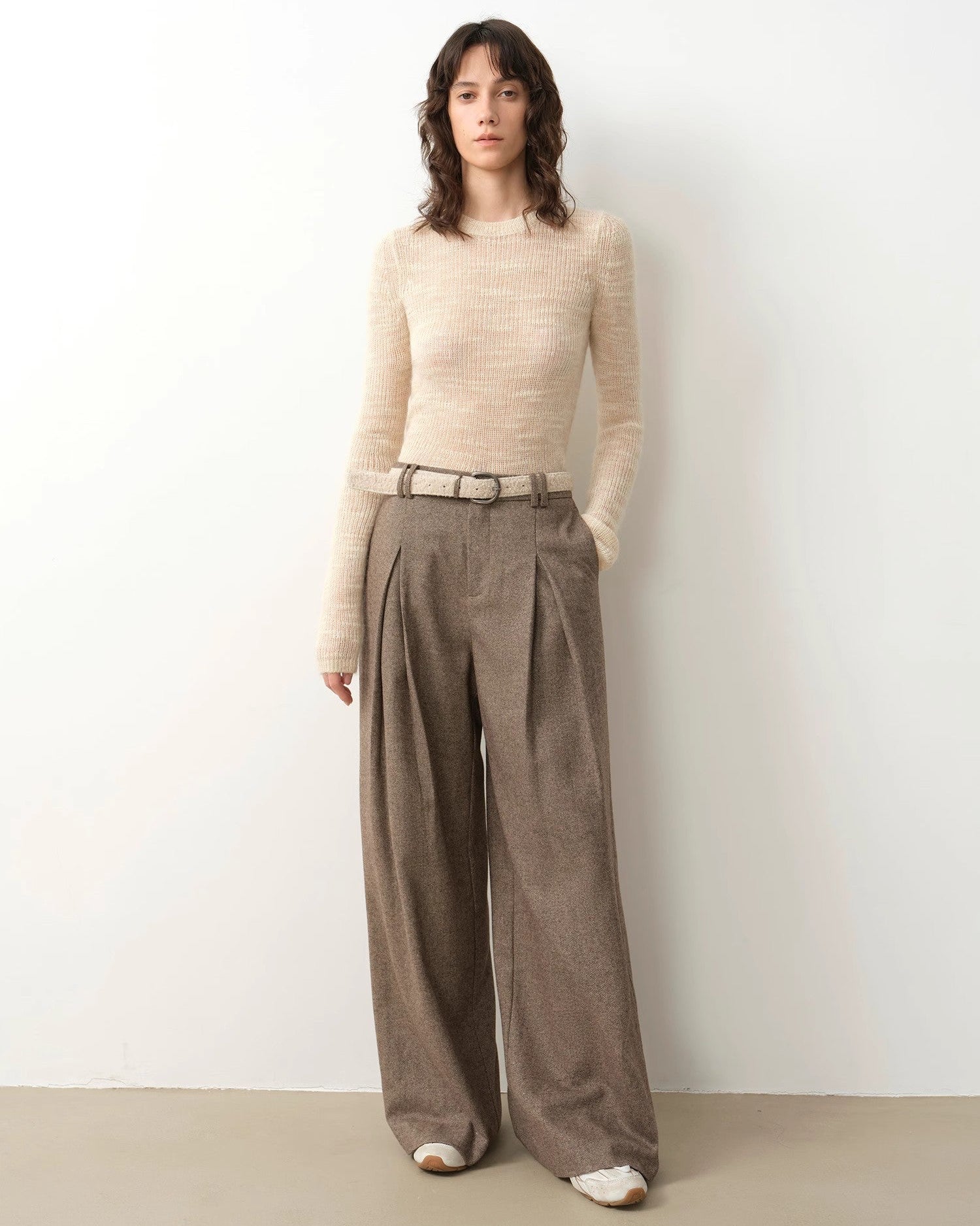 ‘City Stroll’ Relaxed Wool-Blend Double-Pleated Wide-Leg Trousers