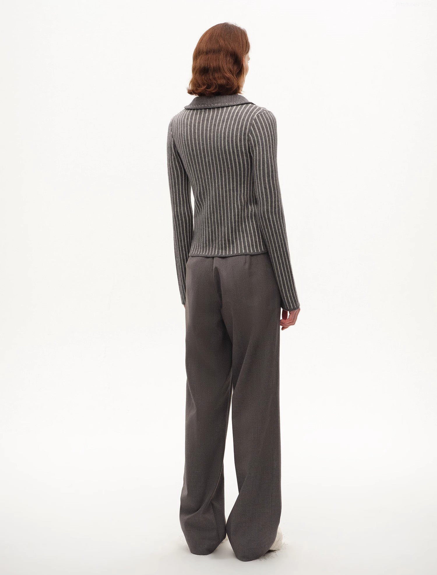 FF×JW Joint Striped Fabric Slim-Fitting Crocheted Lapel Wool Knitted Cardigan