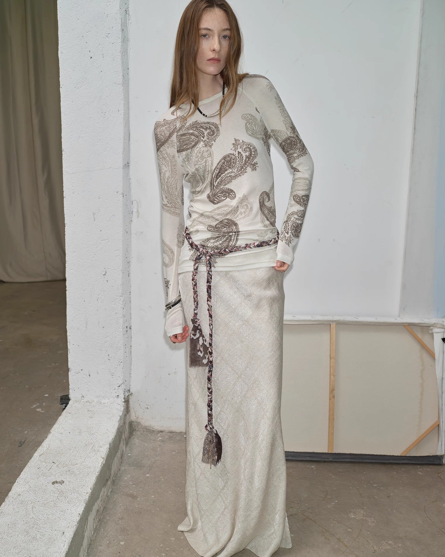 Tencel Wool Original Cashew Print Round Neck Long Sleeve Top and Skirt Set ‘Vintage Gene’