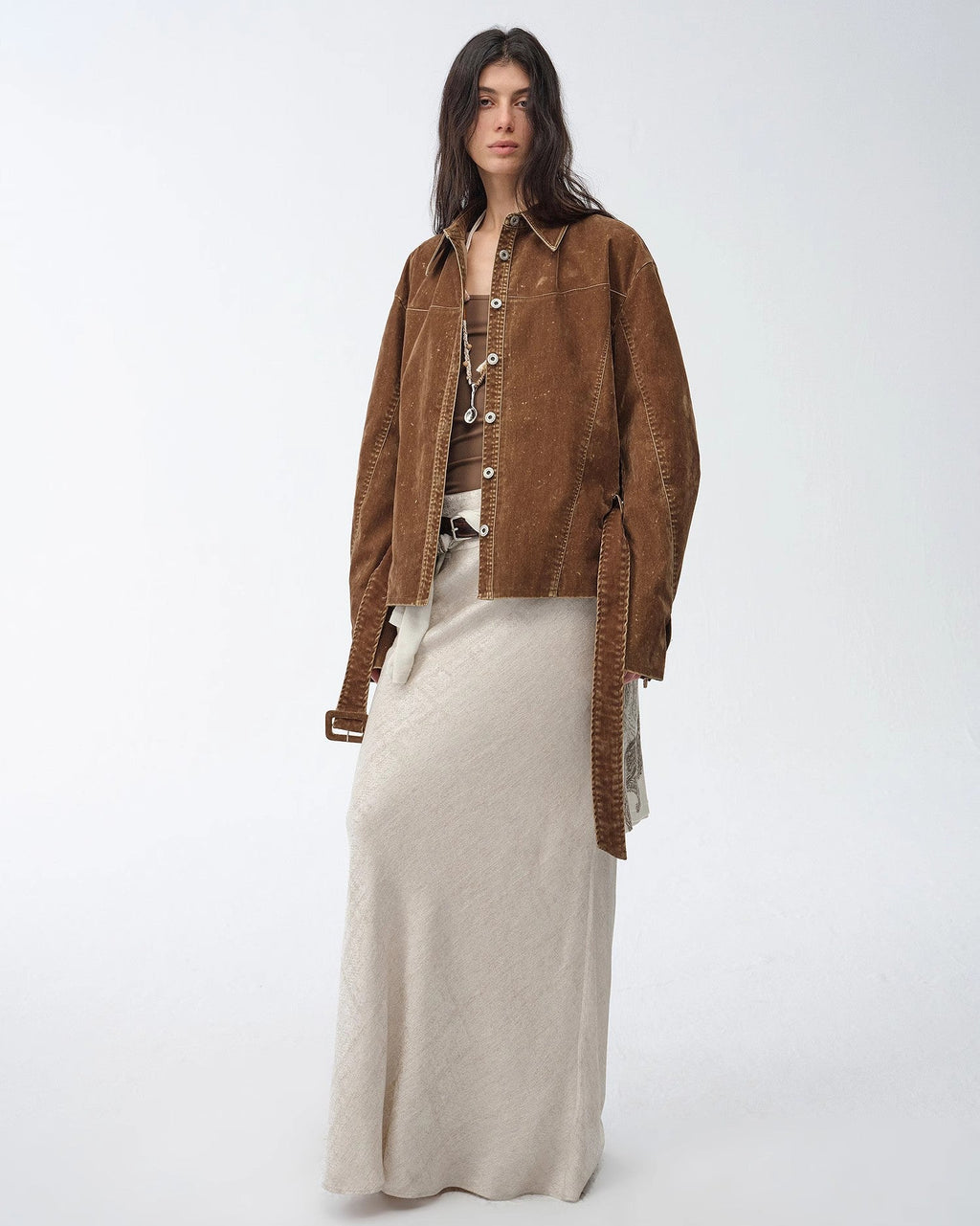 ‘Haruno Dream’ Retro Distressed Flocked Low Waist Long Sleeve Shirt Jacket