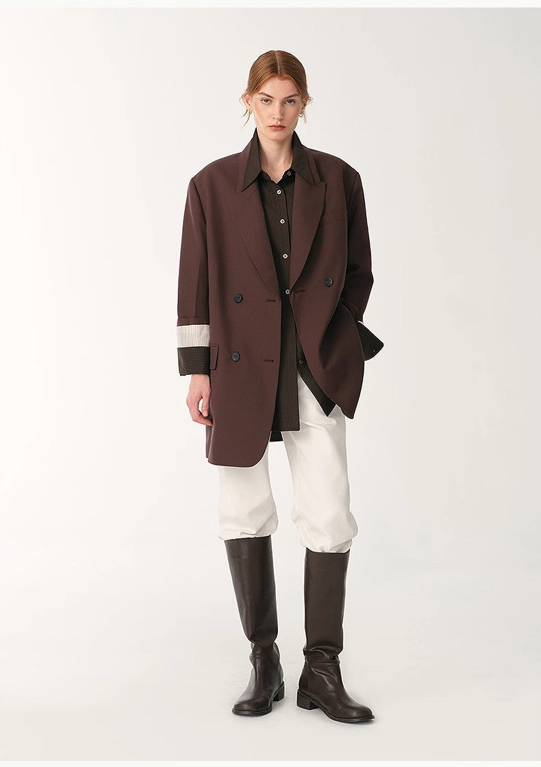 Women's High-Density Fine Silk Wool Peaked Lapel Suit Jacket