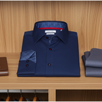 Kevin Cotton Knit-Stretch Button-Up Shirt with Contrast Details Navy | Tailored Fit (Fitted)