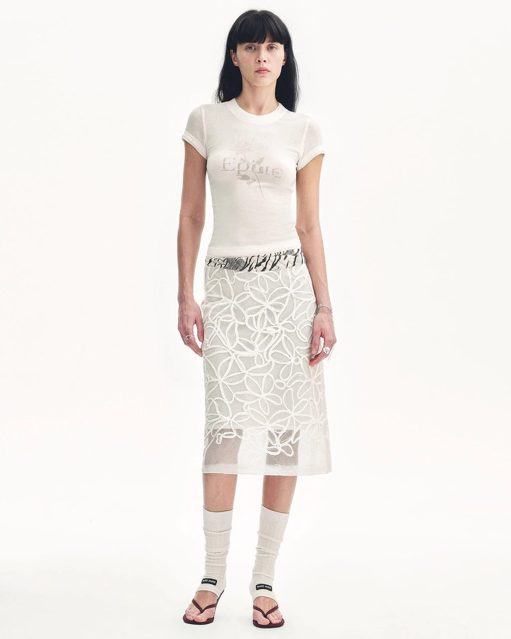 ‘Summer Dream’ Acetate Sequin Embroidered Straight Skirt