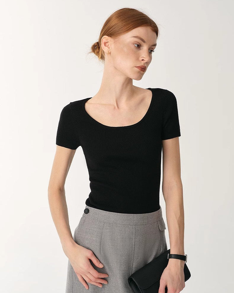 German Yangtze Wool Round Neck Short Sleeve Top