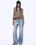 'West City Rhythm' Handmade Whisker Washed Flared Jeans Spring