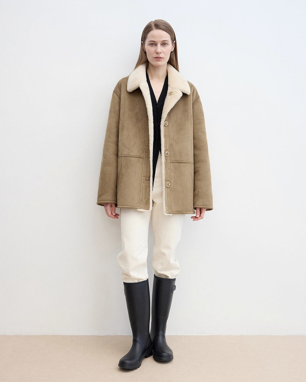 Fireladyfur Women's Faux Leather Shearling Jacket