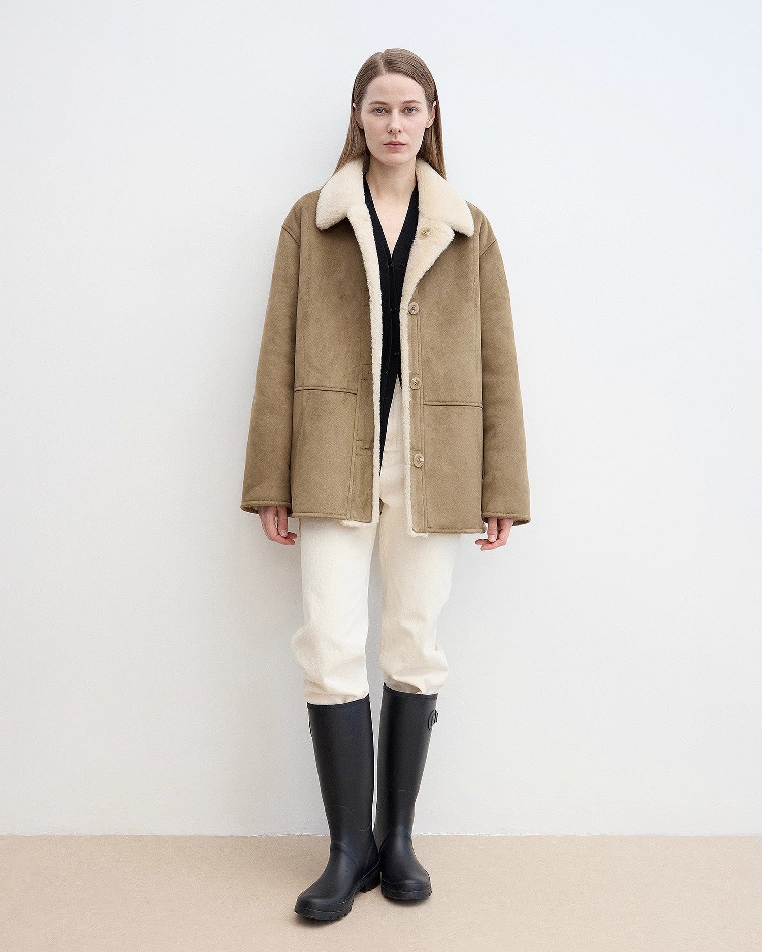 Fireladyfur Women's Faux Leather Shearling Jacket