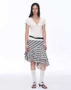 Wool Tencel Deep V-Neck with Zipper Short Sleeve Top