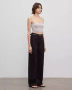 Spliced Double-Pleat Wide Leg Straight Trousers