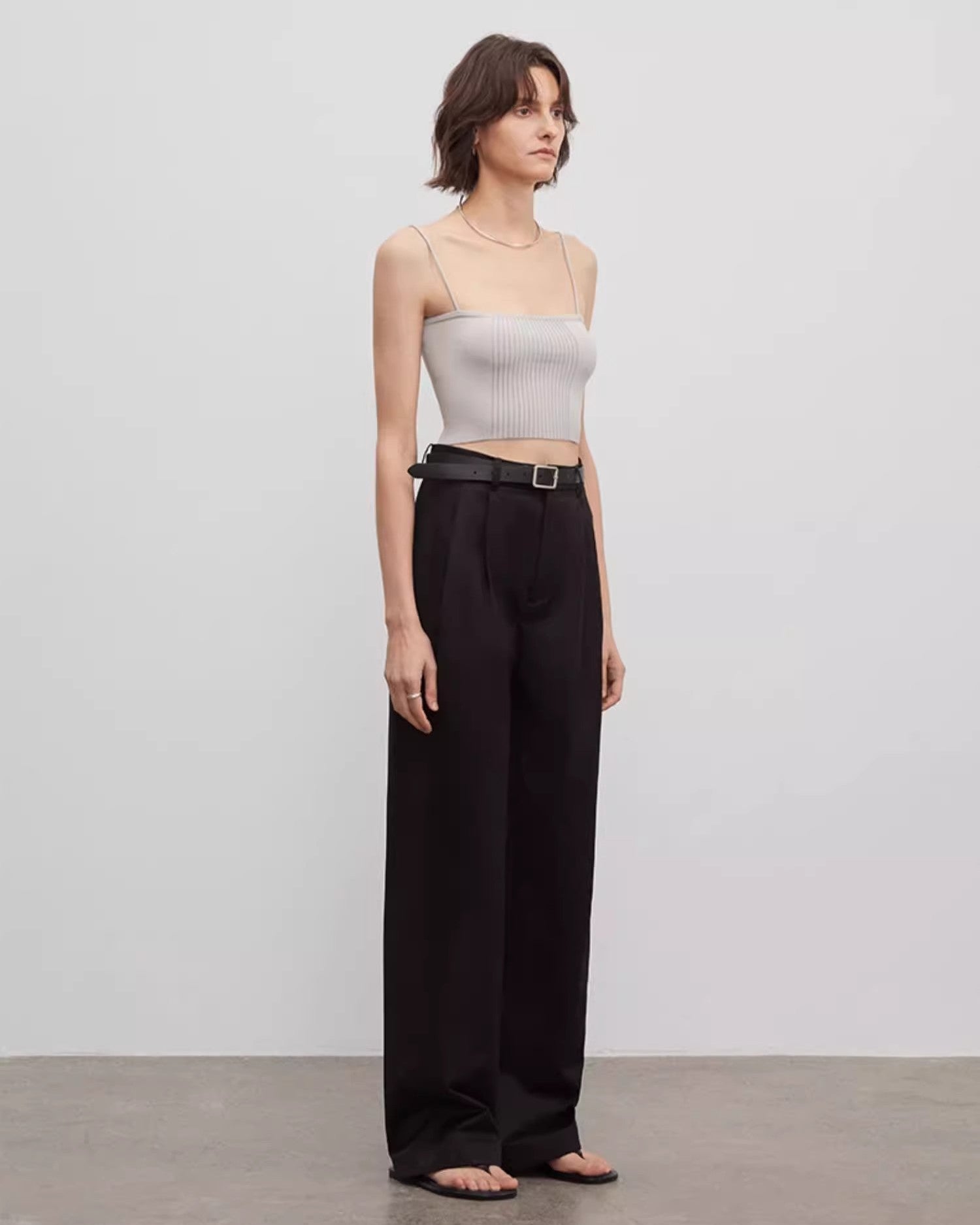 Spliced Double-Pleat Wide Leg Straight Trousers