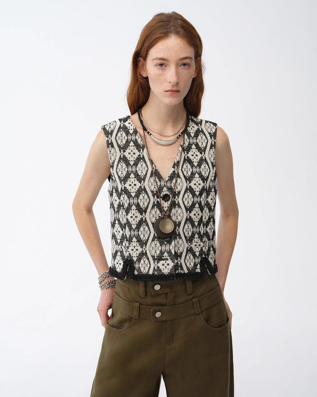 ‘Venice’ Classic Simple Silhouette Jacquard Ethnic Style V-Neck Vest