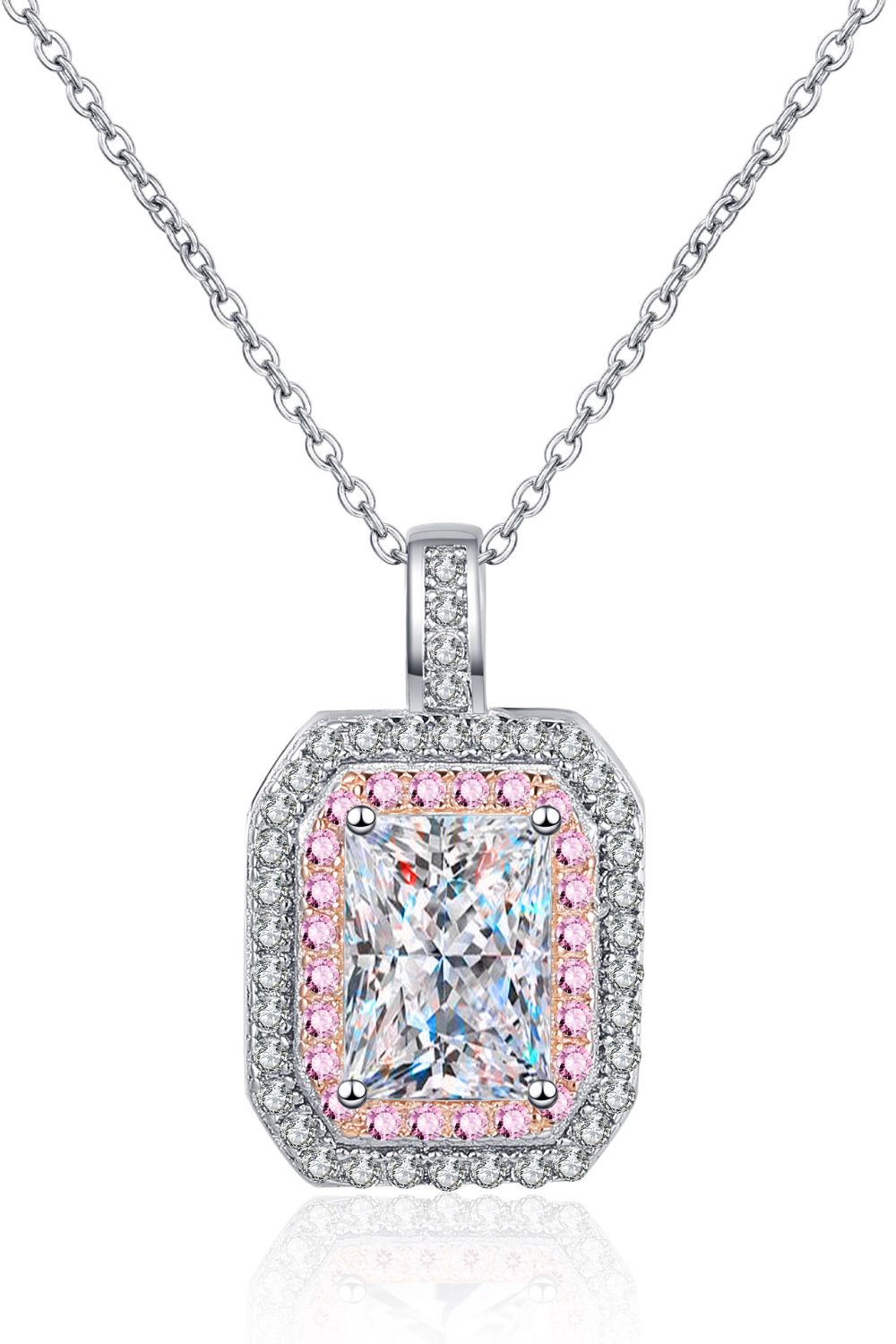 Pink Accent 1 Ct Moissanite Geometric Pendant Necklace